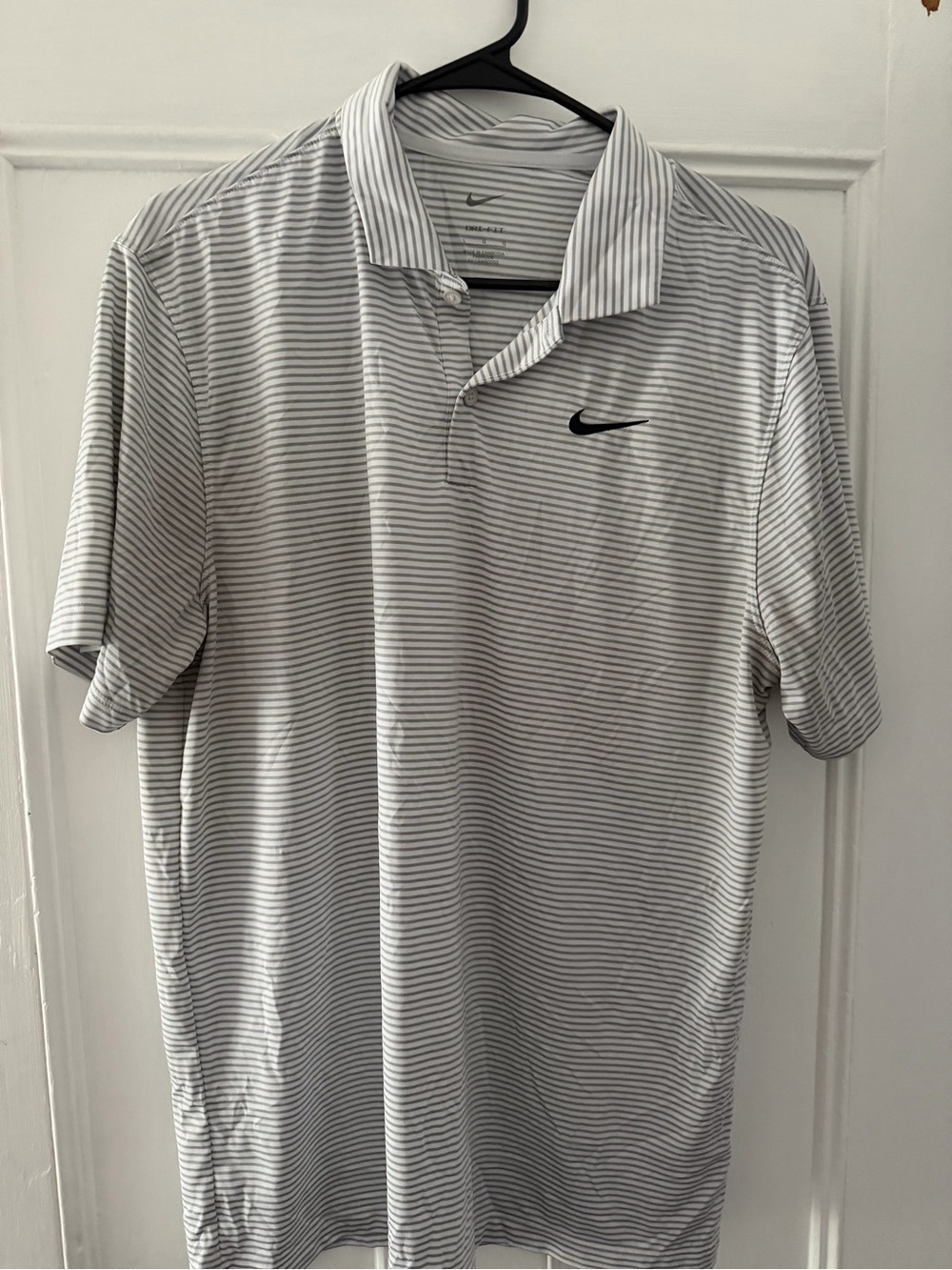 Nike Men's White and Gray Thin-Striped Polo